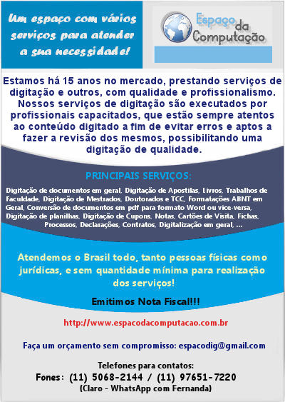 Serviços de Digitação em São Paulo e com atendimento para o Brasil